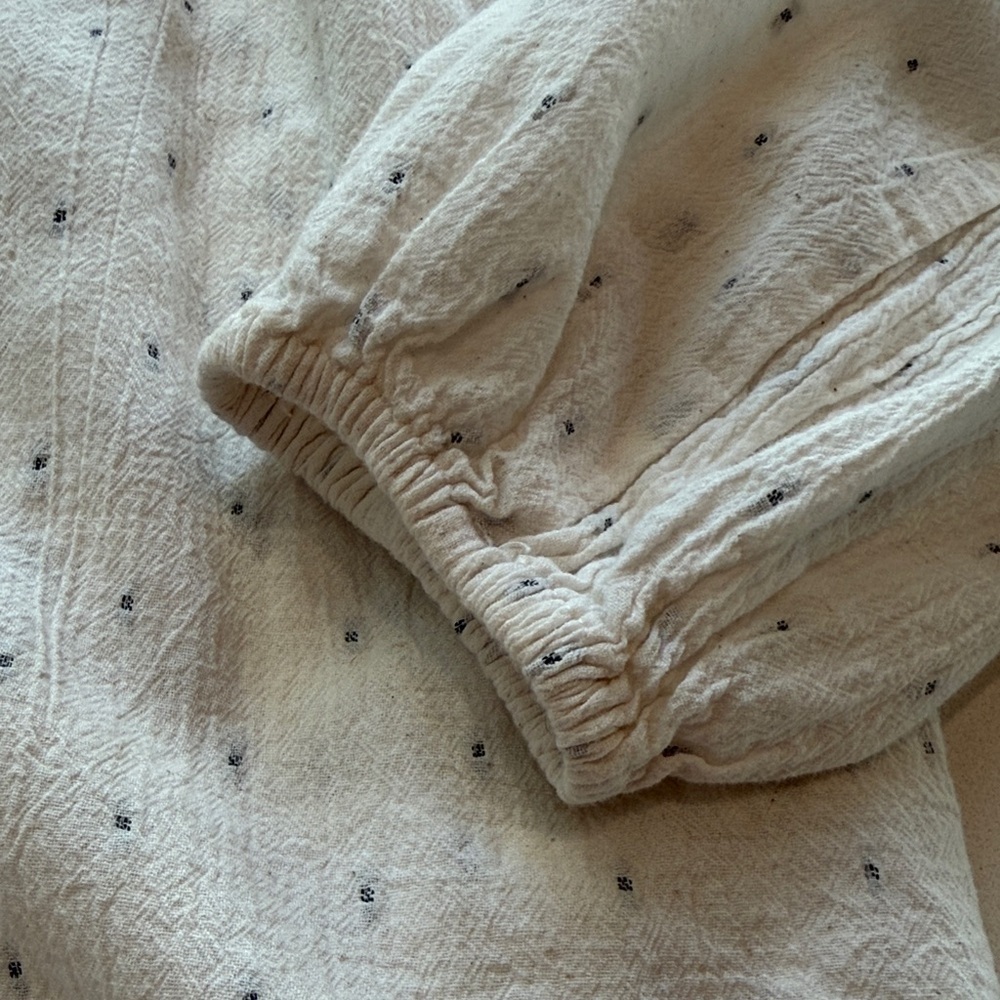 Dylan Boho Pheasant 100% Cotton Tie Neck Cream Blouse, Delicate Dots, Size L - Picture 6 of 11
